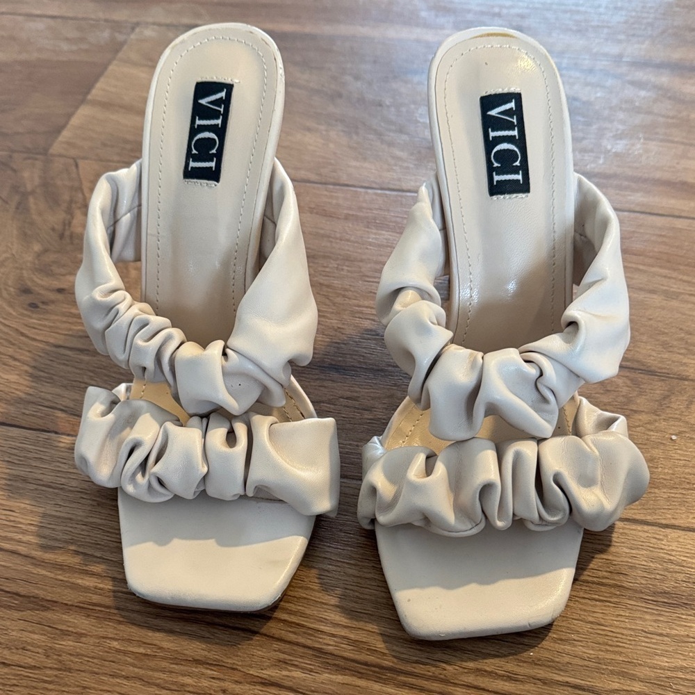 Vici Ruffled Cream Mules